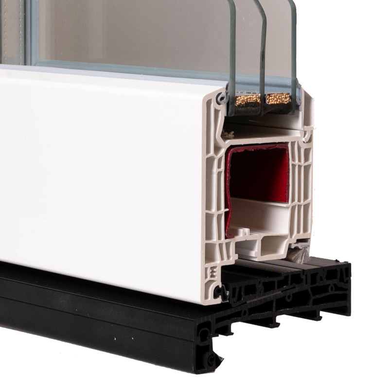 VEKA Softline 82NL, Nebeneingangstür nach außen öffnend mit Alumaster-Schwelle