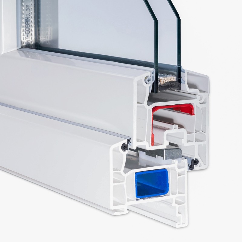 VEKA Softline 70, dormant monobloc sans isolation (hauteur 74mm), ouvrant 80mm