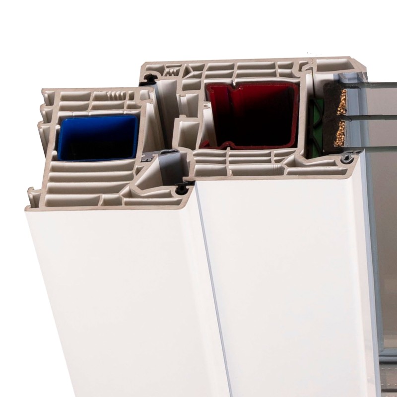 VEKA Softline 82MD, Nebeneingangstür nach innen öffnend, Blendrahmen 80mm, Flügel 114mm