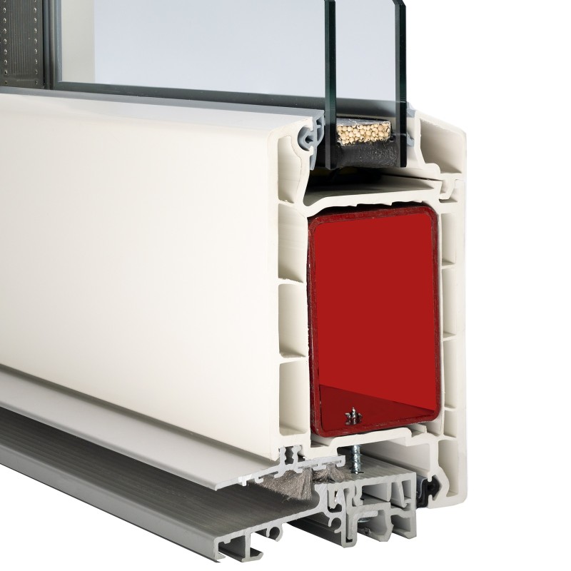 VEKA Softline 70, Haupteingangstür nach innen öffnend (Flügel 120mm, Alumaster-Alu-Schwelle)