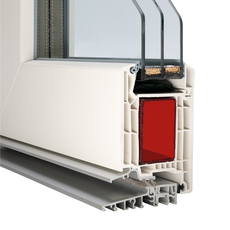 VEKA Softline 82MD, Haupteingangstür nach innen öffnend, Flügel 124mm (Alumaster-Alu-Schwelle)